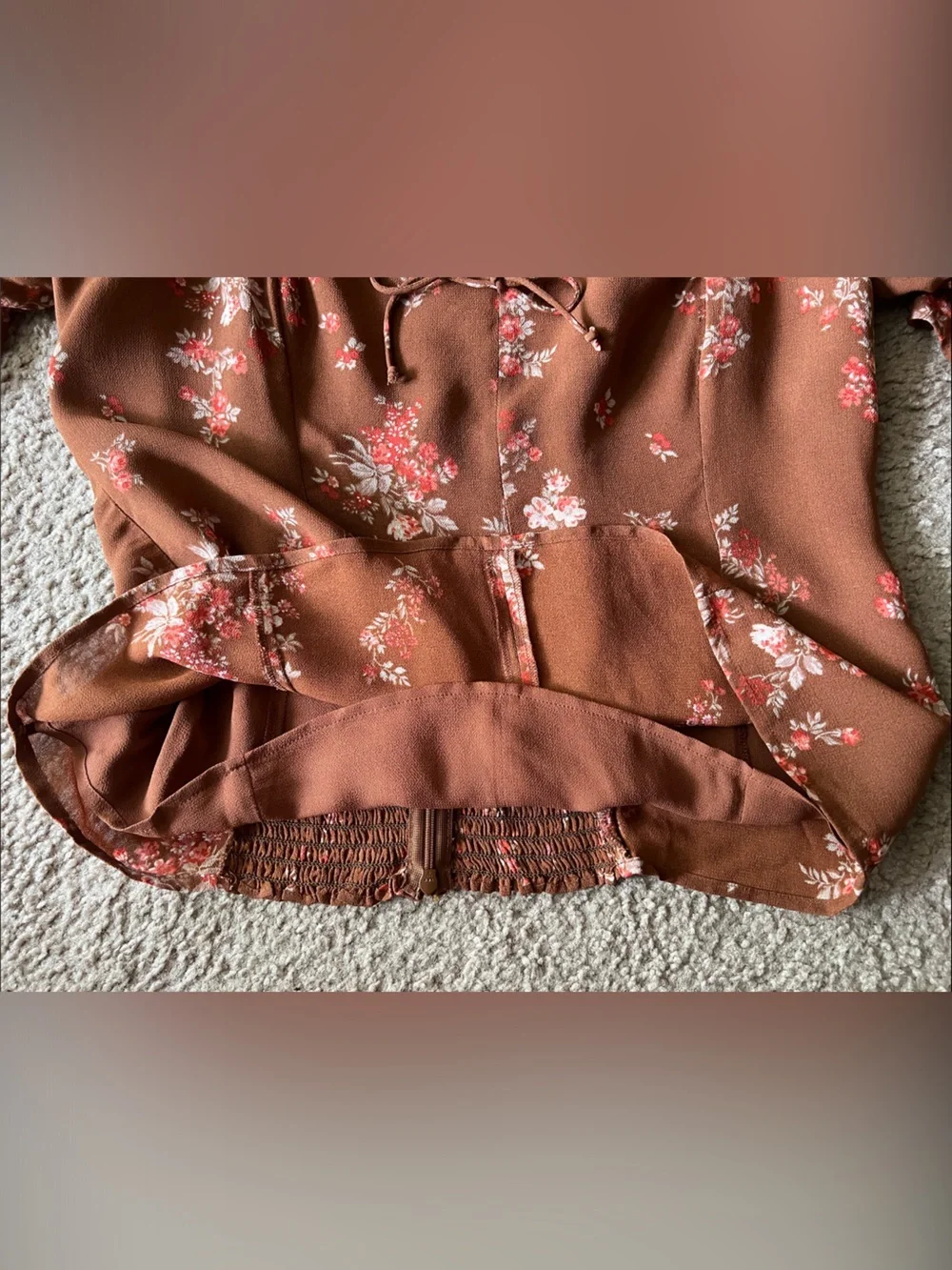 Reformation Delevan Top Brown Floral Tie-Front Puff Sleeve Blouse Smocked Sz 12